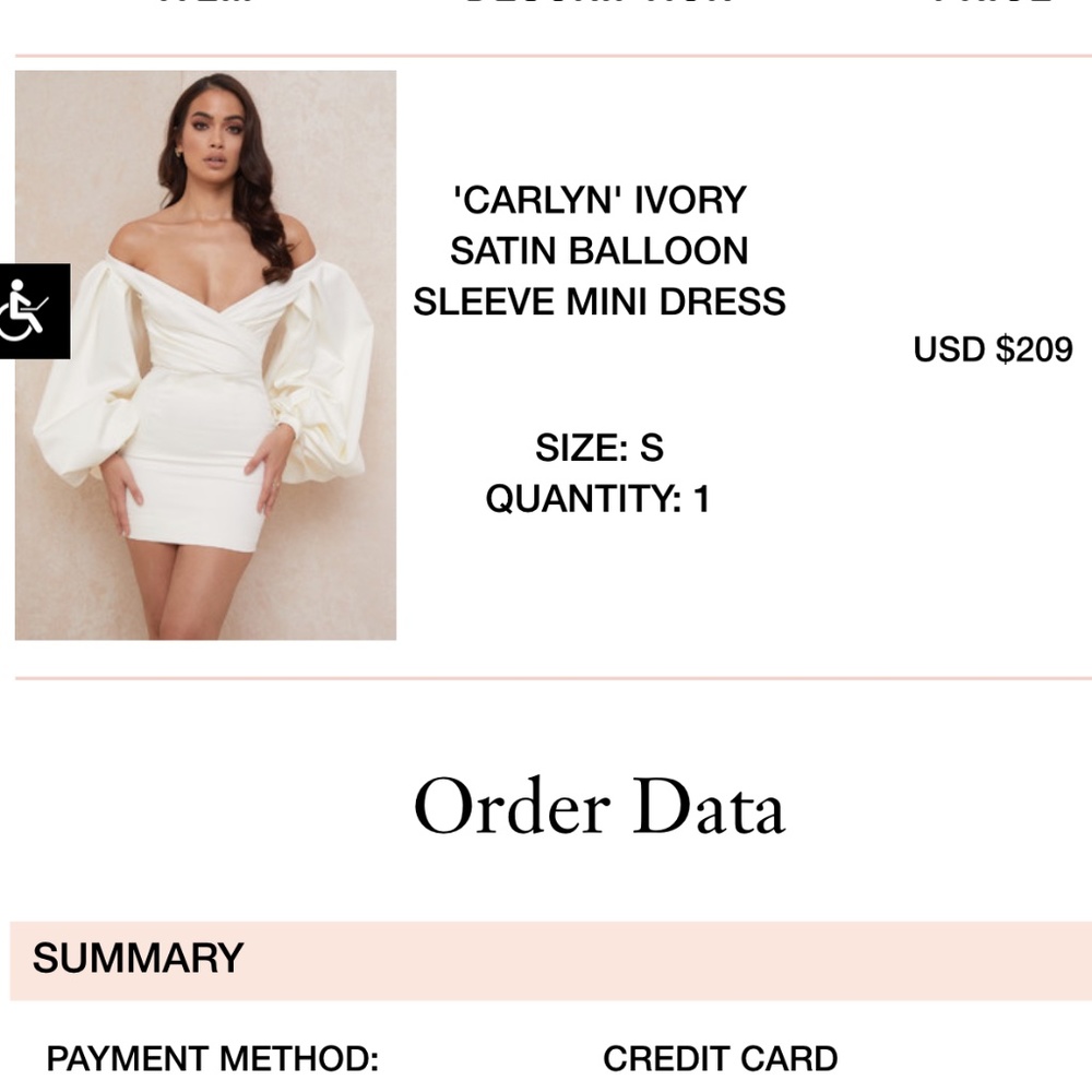House of CB Carolyn Ivory Satin Balloon Mini Dress